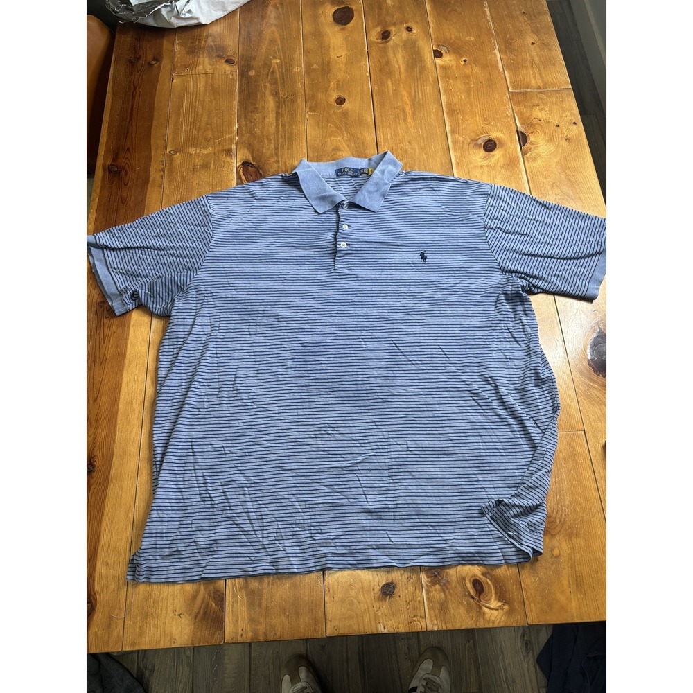 Polo Ralph Lauren Men's‎ 2XLT Striped Performance Polo Shirt Blue Short Sleeve
